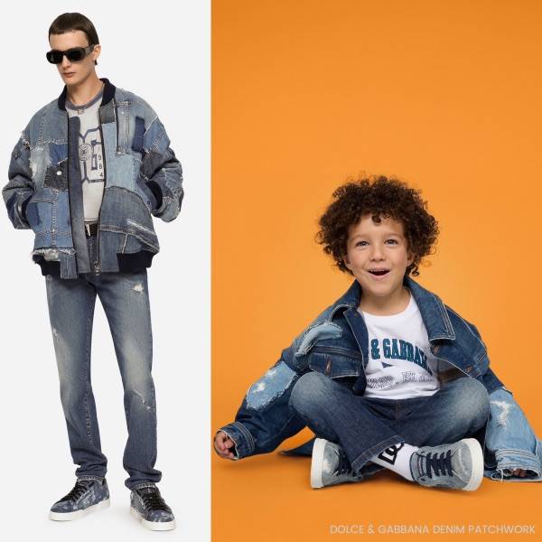Dolce Gabbana Kids Boys Mini Me Blue Denim Patchwork Jacket