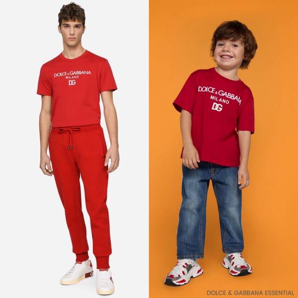 Dolce Gabbana Kids Boys Mini Me EID Red Embroidered Logo Essential Tshirt Denim Jeans