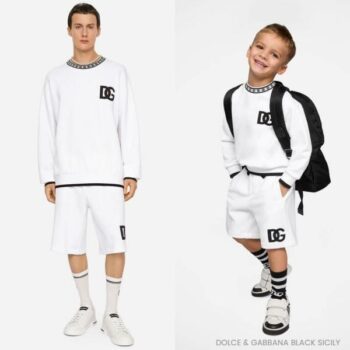 Dolce Gabbana Kids Boys Mini Me EID White Black Sicily DG Logo Sweatshirt Shorts