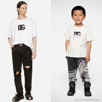 Dolce Gabbana Kids Boys Mini Me White DG Grey Ombre Logo Tshirt Black Bandana Jogger Pants