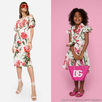 Dolce Gabbana Kids Girls Mini Me EID White Pink Carnation Blouse Skirt