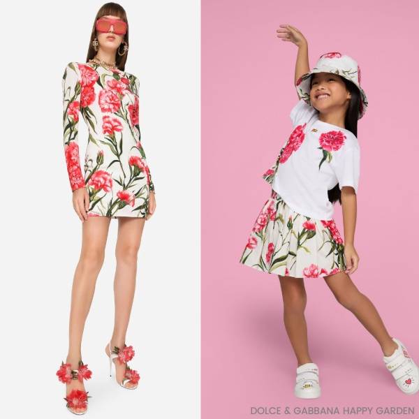 Dolce Gabbana Kids Girls White Pink Carnation Flower Shirt Skirt Outfit