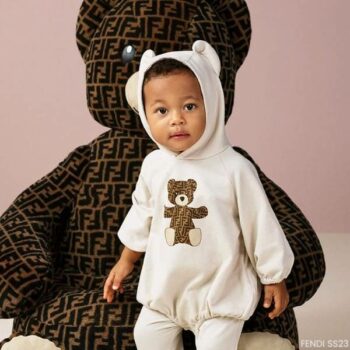 Fendi Baby Beige FF Teddy Bear Babysuit Gift Set