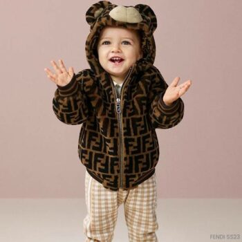 Fendi Baby Brown Teddy Bear FF Shearling Bomber Jacket