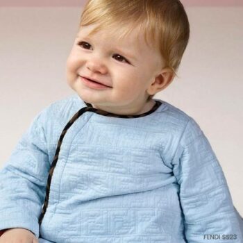 Fendi Baby Light Blue Quilted FF Babysuit Hat Bib Gift Set