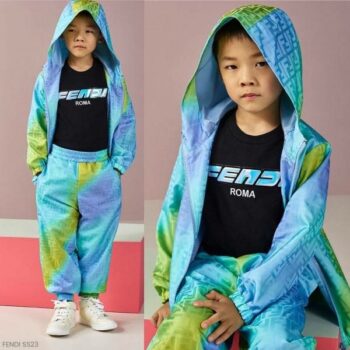Fendi Kids Boys Blue Green Metaverse FF Zip Up Hoodie Jogger Pants
