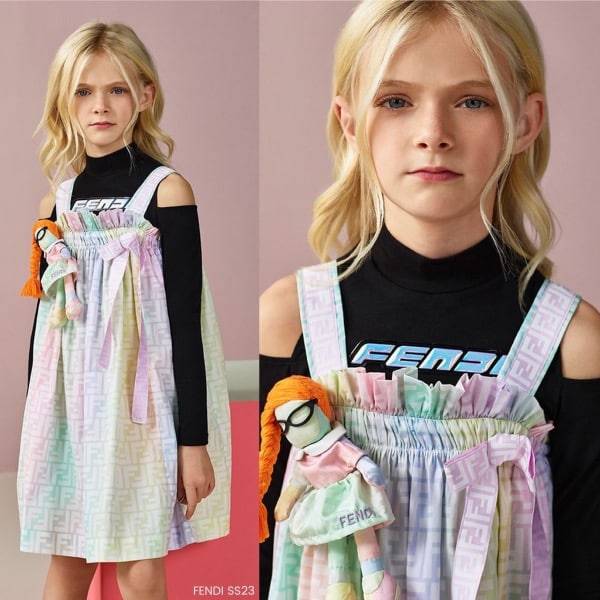 Fendi Kids Girls Colorful FF Metaverse Sleeveless Party Dress