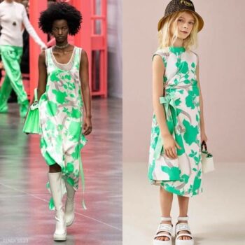 Fendi Kids Girls Mini Me Beige Green Flower Roses Party Dress