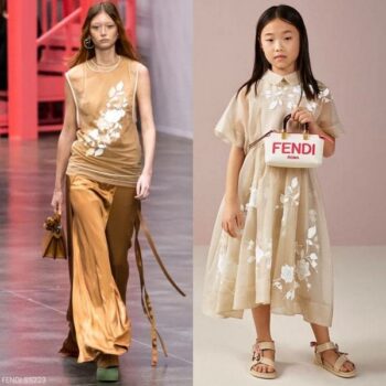 Fendi Kids Girls Mini Me Beige Tulle Embroidered Flower Party Dress