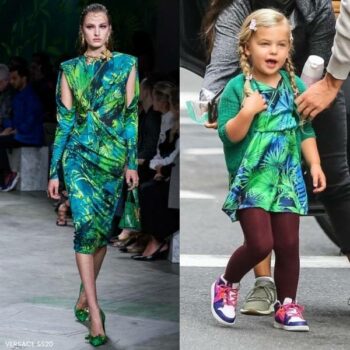 Lea Shayk Cooper Versace Kids Girls Mini Me Green Jungle Silk Dress
