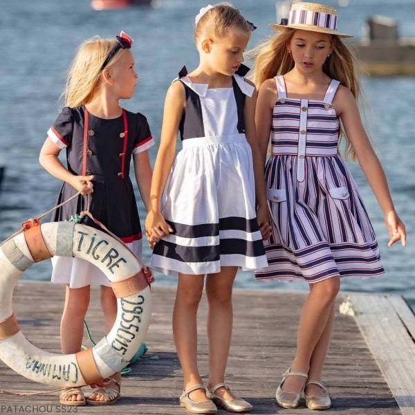Patachou Kids Girls White Blue Red Nautical Summer Dress