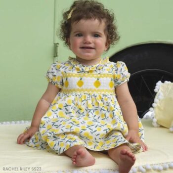 Rachel Riley Baby Girls EID Yellow Lemon Smocked Party Dress
