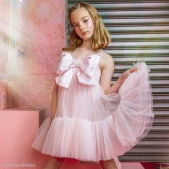 Tutu du Monde Girls Pink Tulle Big Bow Sleeveless Party Dress