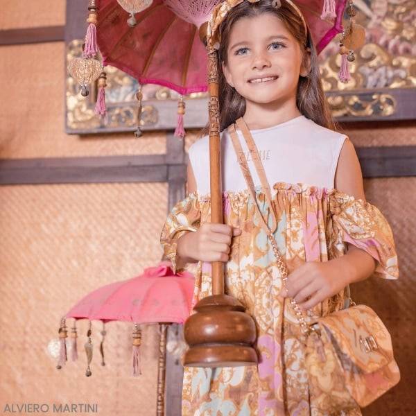 Alviero Martini Kids Girls EID Gold Pink Arabic Print Party Dress Purse