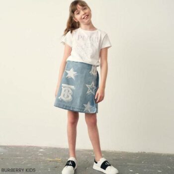 Burberry Kids Girls Light Blue Denim Logo Skirt