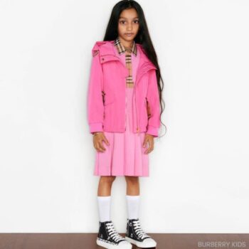 Burberry Kids Girls Pink Vintage Check Polo Dress Hooded Jacket