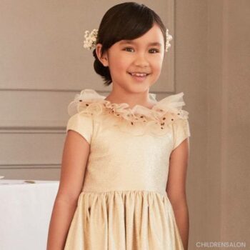 Childrensalon Occasions Girls Gold Tulle Collar Wedding Party Dress