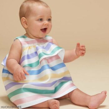 Hucklebones London Baby Girls Colorful Stripe Satin Party Dress