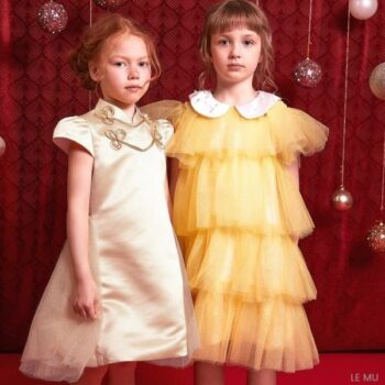 Le Mu Girls EID Champagne Satin Tulle Party Dress