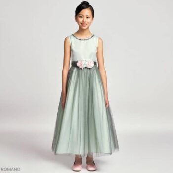 Romano Princess Girls Green Satin Tulle Flower Special Occasion Dress