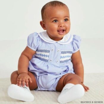Beatrice George Baby Boys Light Blue Hand Smocked Shortie