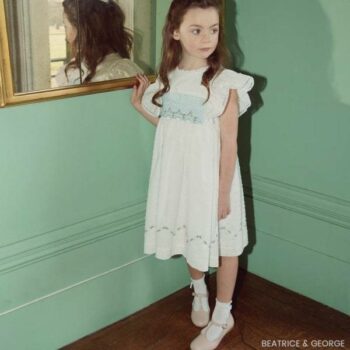 Beatrice George Girls White Hand-Smocked Plumetis Classic Party Dress