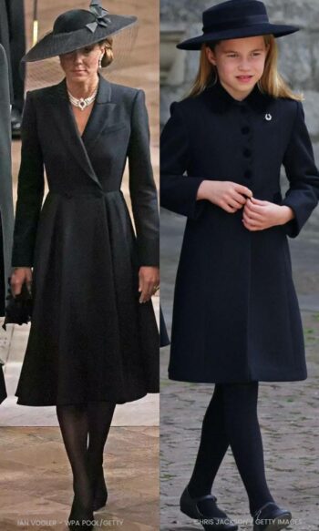 Duchess Kate Princess Charlotte Ancar Black Wool Coat Queen Elizabeth Funeral