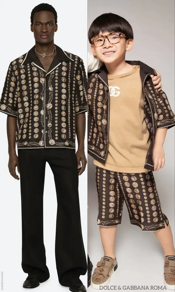 Dolce Gabbana Kid Boys Mini Me Brown Roman Coin Shirt Bermuda Shorts