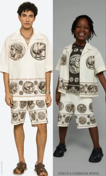 Dolce Gabbana Kids Boys Mini Me Ivory Roman Coin Short Sleeve Shirt Shorts