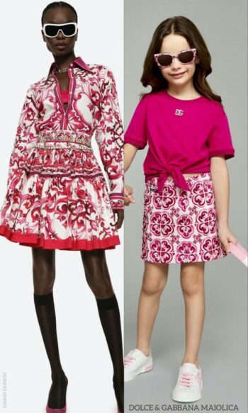 Dolce Gabbana Kids Girls Mini Me Majolica Pink DG Shirt Skirt