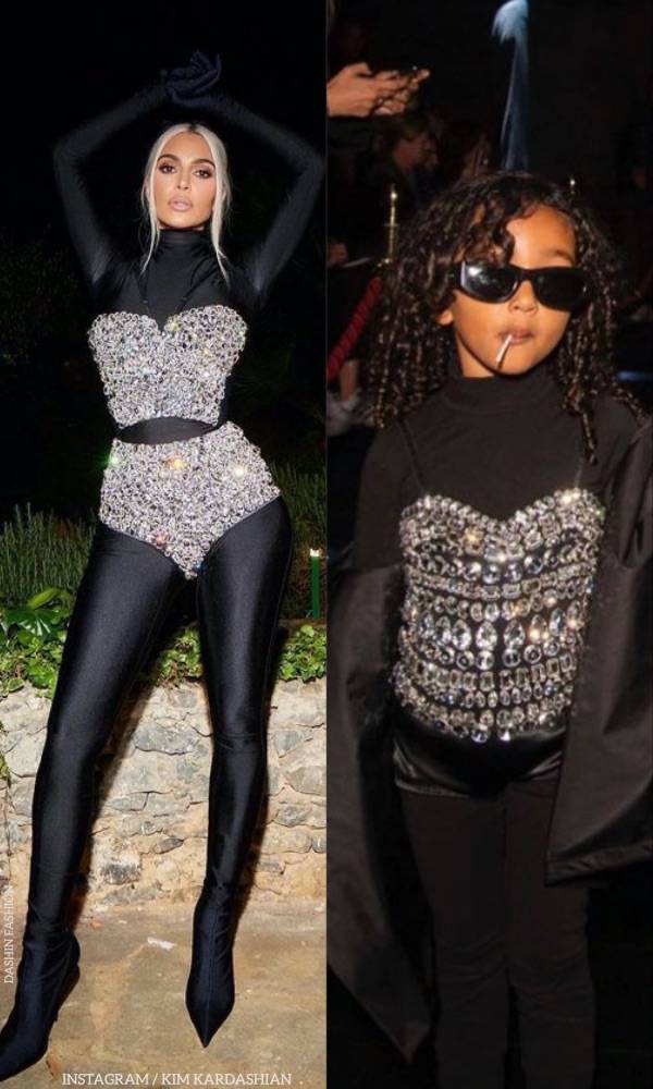 Dolce Gabbana Kim Kardashian Chicago Mini Me Black Crystal Jeweled Bodysuit Fashion Show