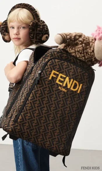 Fendi Kids Girls Brown FF Logo Back to School Backpack