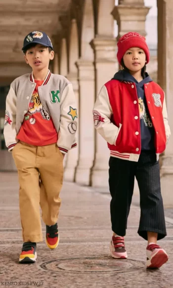 Kenzo Kids Boys Girls Red Grey Varsity Tiger Baseball Jacket