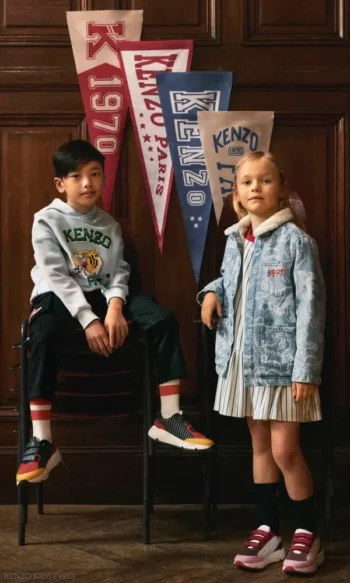 Kenzo Kids Club Blue Baseball Denim Jacket White Stripe Dress Back To School 2023
