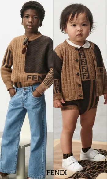 Fendi Kids Baby Brown Patchwork Sweater Knit Cashmere