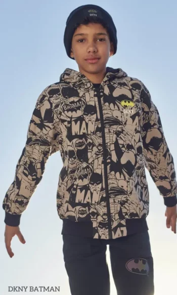 DKNY Kids Boys Black Brown Batman Comics Print Hoodie Sweatshirt