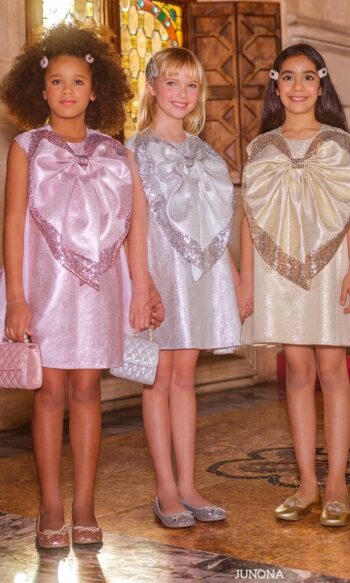 Junona Girls Pink Glitter Heart Bow Holiday Party Dress