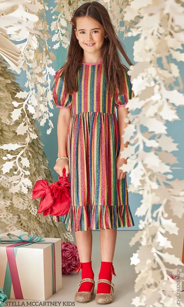 Stella McCartney Kids Girls Rainbow Stripe Metallic Holiday Dress