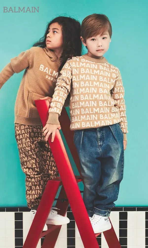Balmain Kids Boys Mini Me Brown Logo Wool Knit Sweater