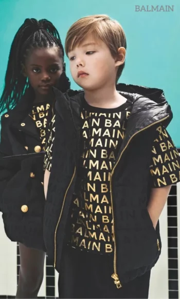 Balmain Kids Mini Me Black Metallic Gold Logo T-shirt