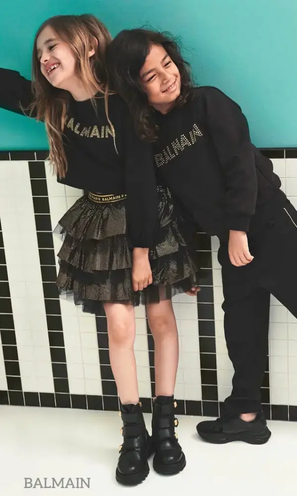 Balmain Kids Mini Me Girls Black Gold Ruffle Skirt