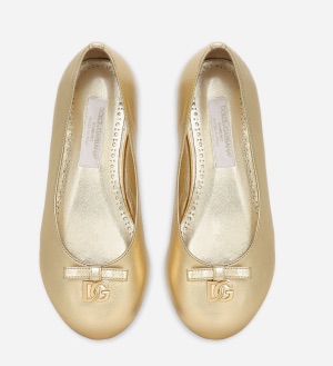 Dolce Gabbana Kids Girls Gold Foiled Nappa Leather Ballet Flats