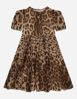 Dolce Gabbana Kids Girls Leopard Print Silk Chiffon Dress