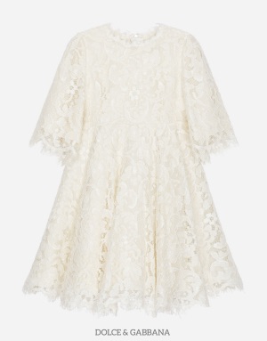 Dolce Gabbana Girl Abito White Cordonetto Lace Party Dress