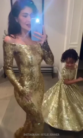 Kylie Jenner Daughter Stormi Webster Dolce Gabbana Gold Mini Me Sequin Dress