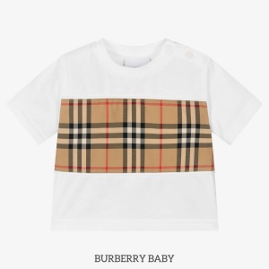 Phoenix Hilton Burberry Baby White Cotton Beige Vintage Check T-Shirt