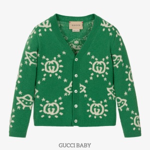 Rihanna Son Riot Gucci Baby Boys Green GG Logo Wool Cardigan Sweater