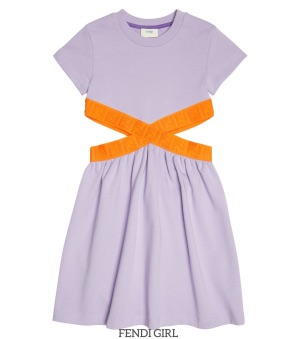 Stormi Webster Fendi Kids Girls Purple Orange Cut Out Short Sleeve Dress