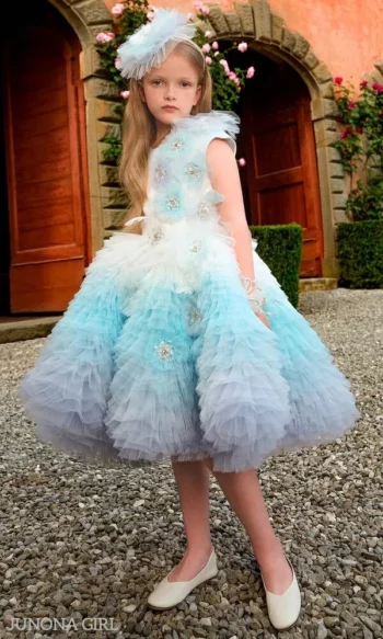 Junona Flower Girl Blue White Tulle Party Dress