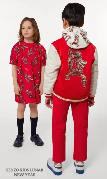 Kenzo Kids Girls Red Dragon Dress Lunar New Year